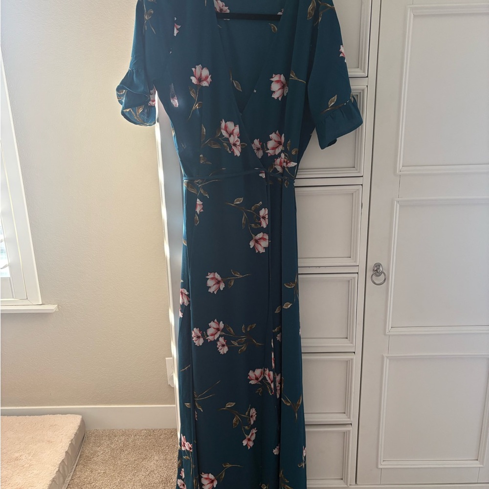 Lulu's Teal Floral Maxi Dress